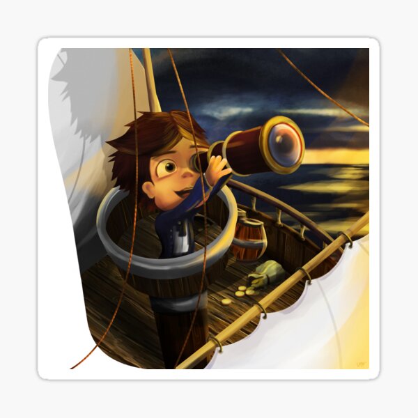Boy Sailing the Ocean for Treasure Sticker