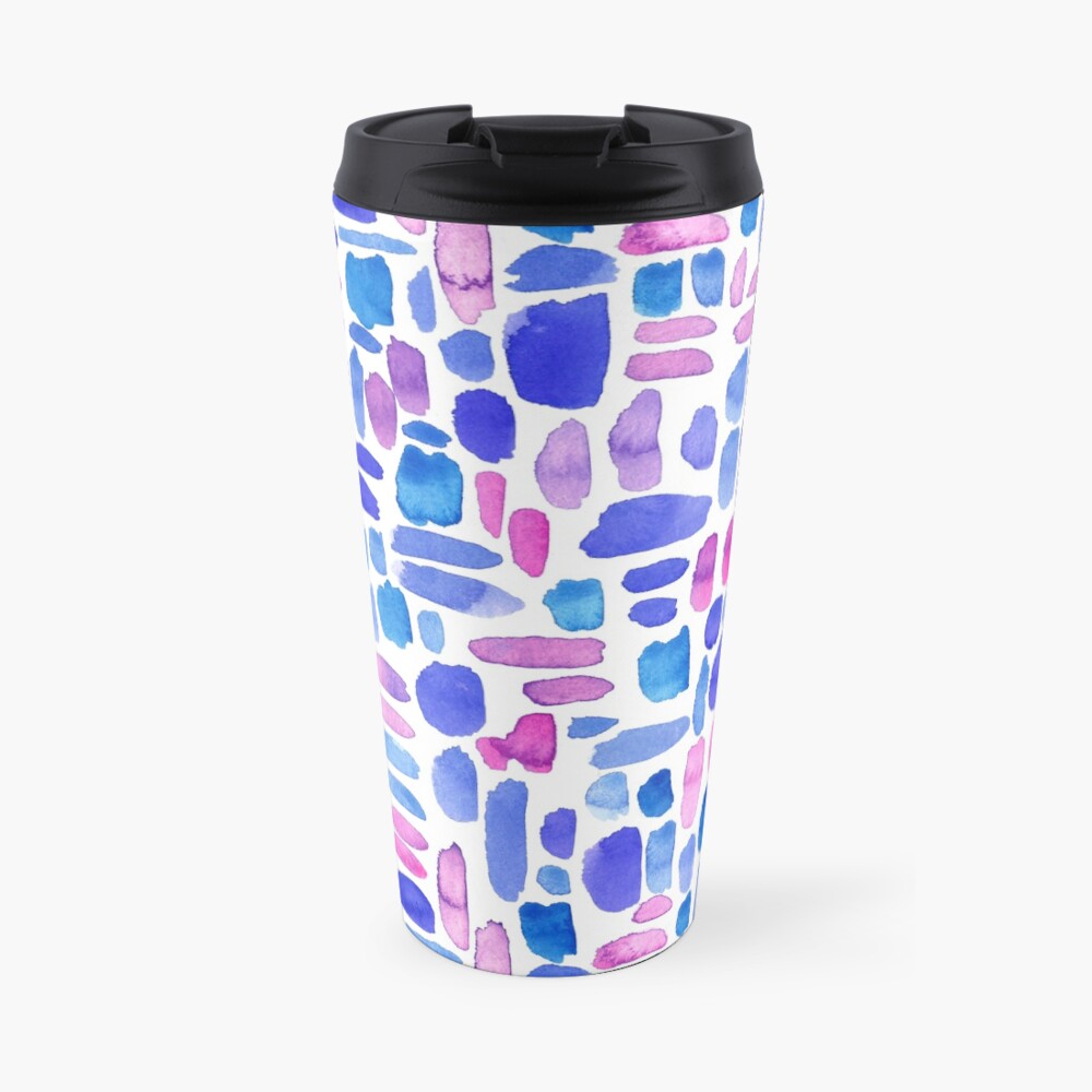 Watercolor Paint Brush Stroke Pattern - Blue, Purple, Pink Travel Mug