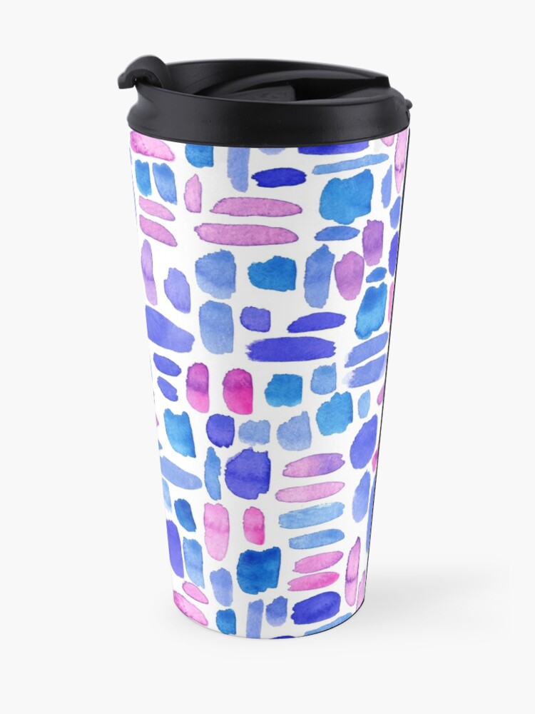 Alternate view of Watercolor Paint Brush Stroke Pattern - Blue, Purple, Pink Travel Mug