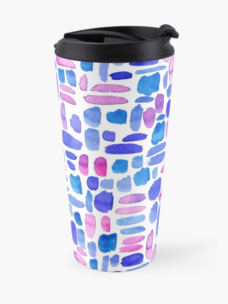 Alternate view of Watercolor Paint Brush Stroke Pattern - Blue, Purple, Pink Travel Mug