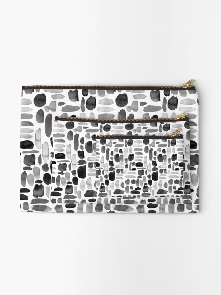 Alternate view of Watercolor Paint Brush Stroke Pattern - Black, White, Gray Zipper Pouch