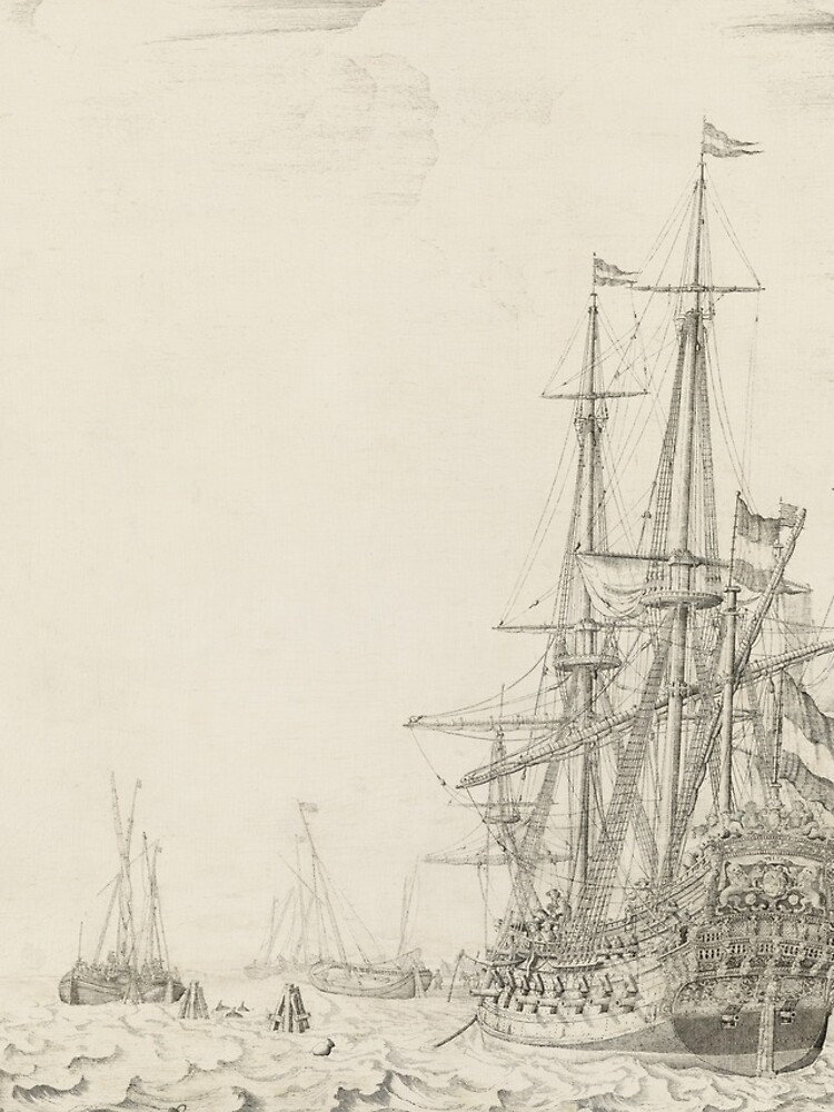 Dutch Ships near the Coast Oil Painting by Willem van de Velde the Elder by podartist