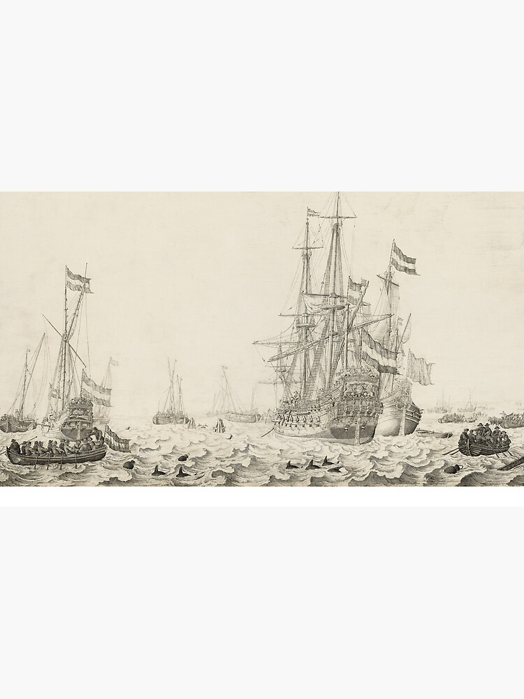 Dutch Ships near the Coast Oil Painting by Willem van de Velde the Elder by podartist