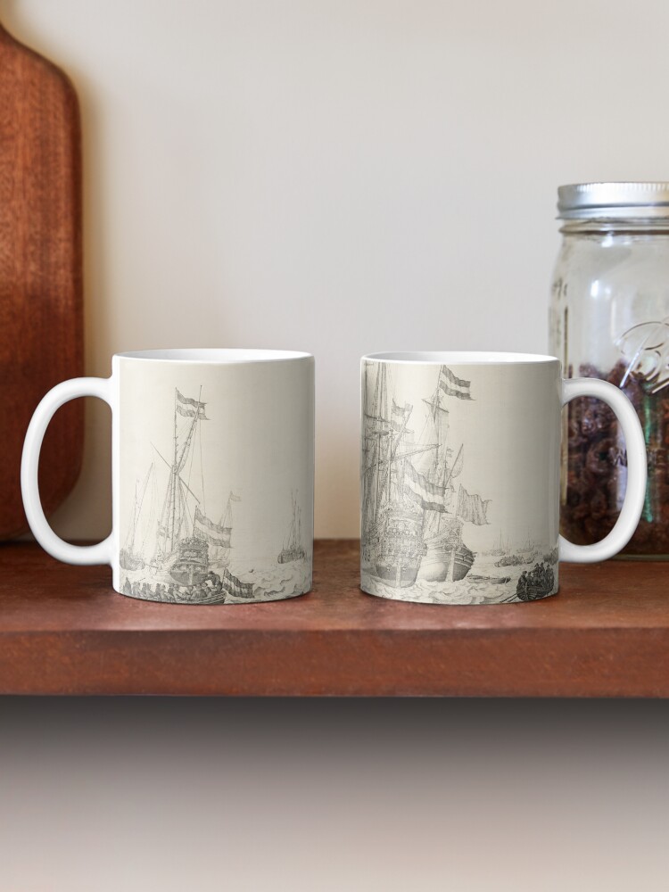 Alternate view of Dutch Ships near the Coast Oil Painting by Willem van de Velde the Elder Mug