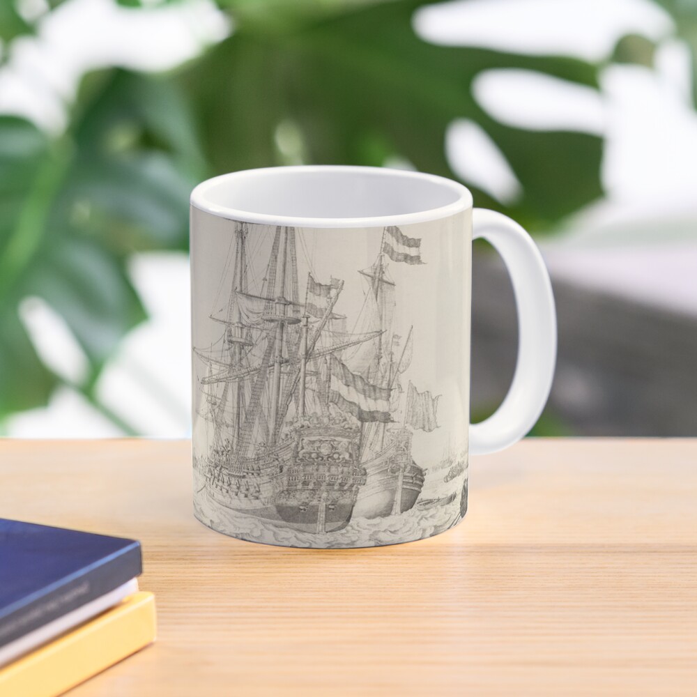 Dutch Ships near the Coast Oil Painting by Willem van de Velde the Elder Mug