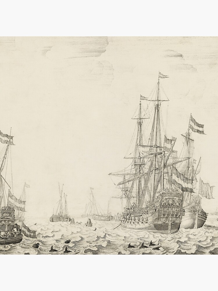 Dutch Ships near the Coast Oil Painting by Willem van de Velde the Elder by podartist