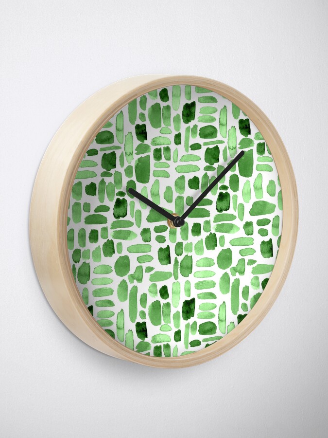 Alternate view of Watercolor Paint Brush Stroke Pattern - Green Clock