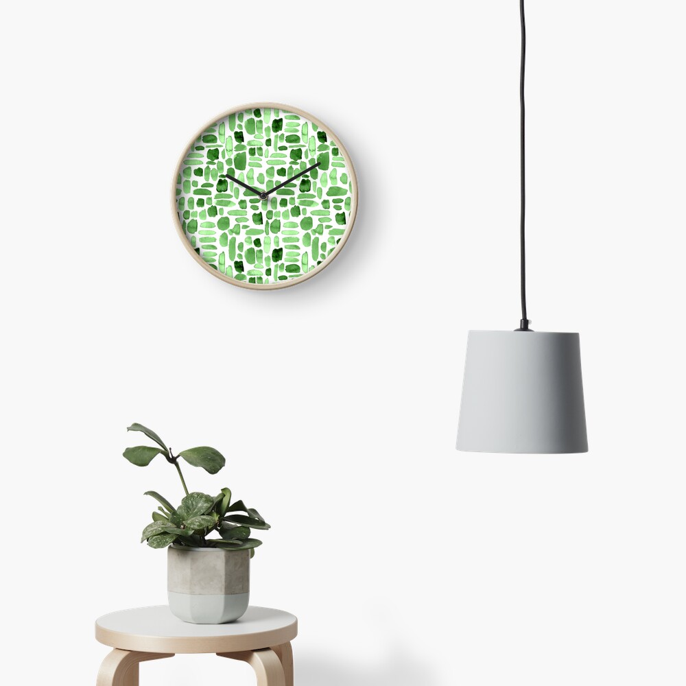 Watercolor Paint Brush Stroke Pattern - Green Clock