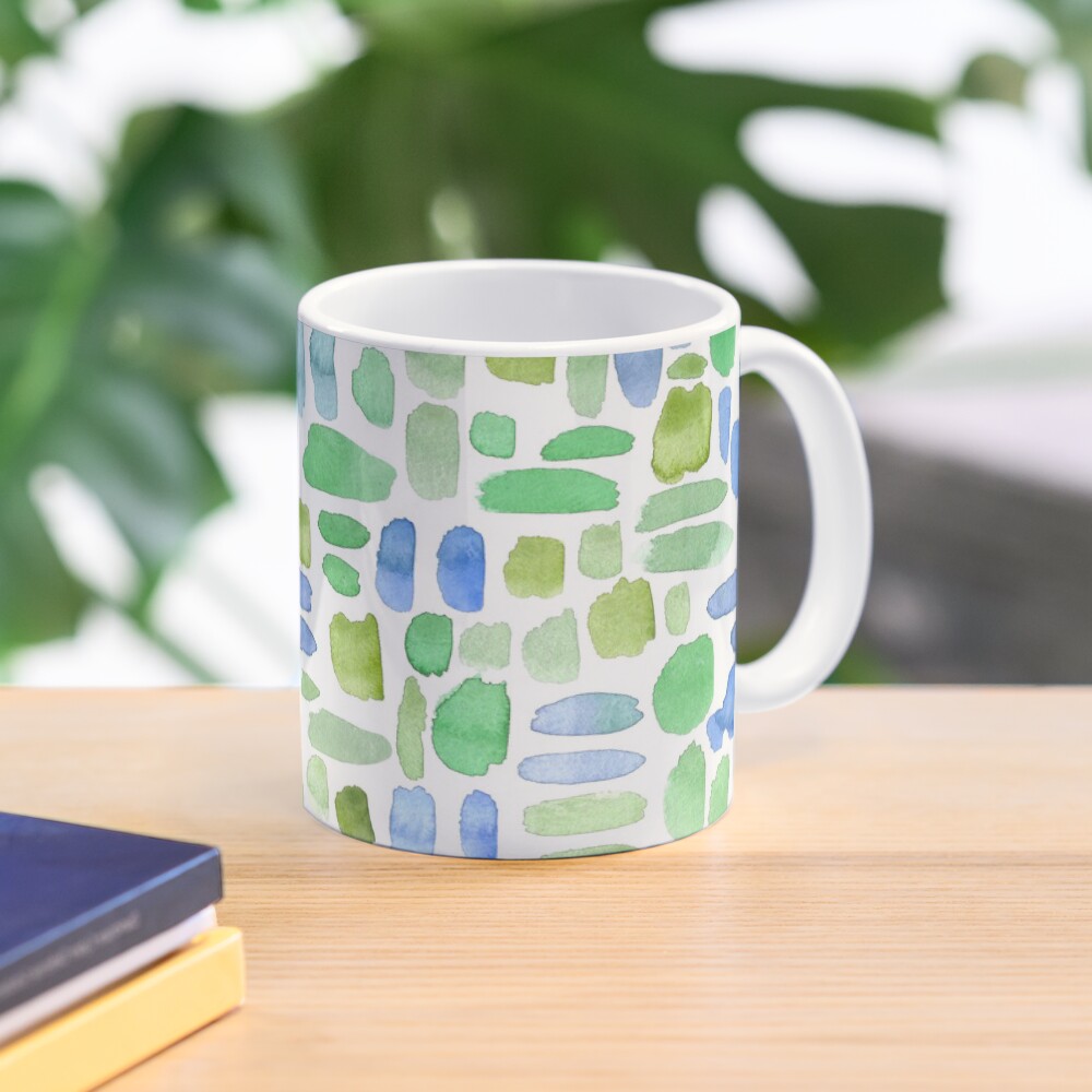 Watercolor Paint Brush Stroke Pattern - Blue, Green, Olive Mug