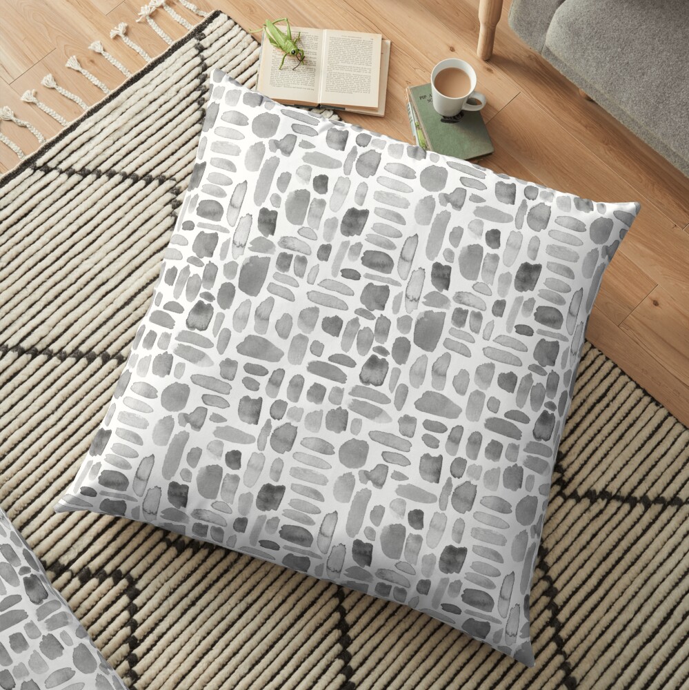 Watercolor Paint Brush Stroke Pattern - Gray Floor Pillow