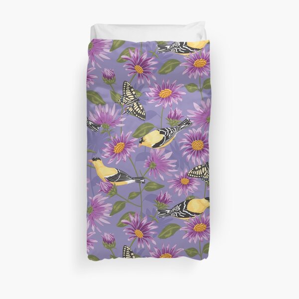 Goldfinches and Purple Asters large scale Duvet Cover