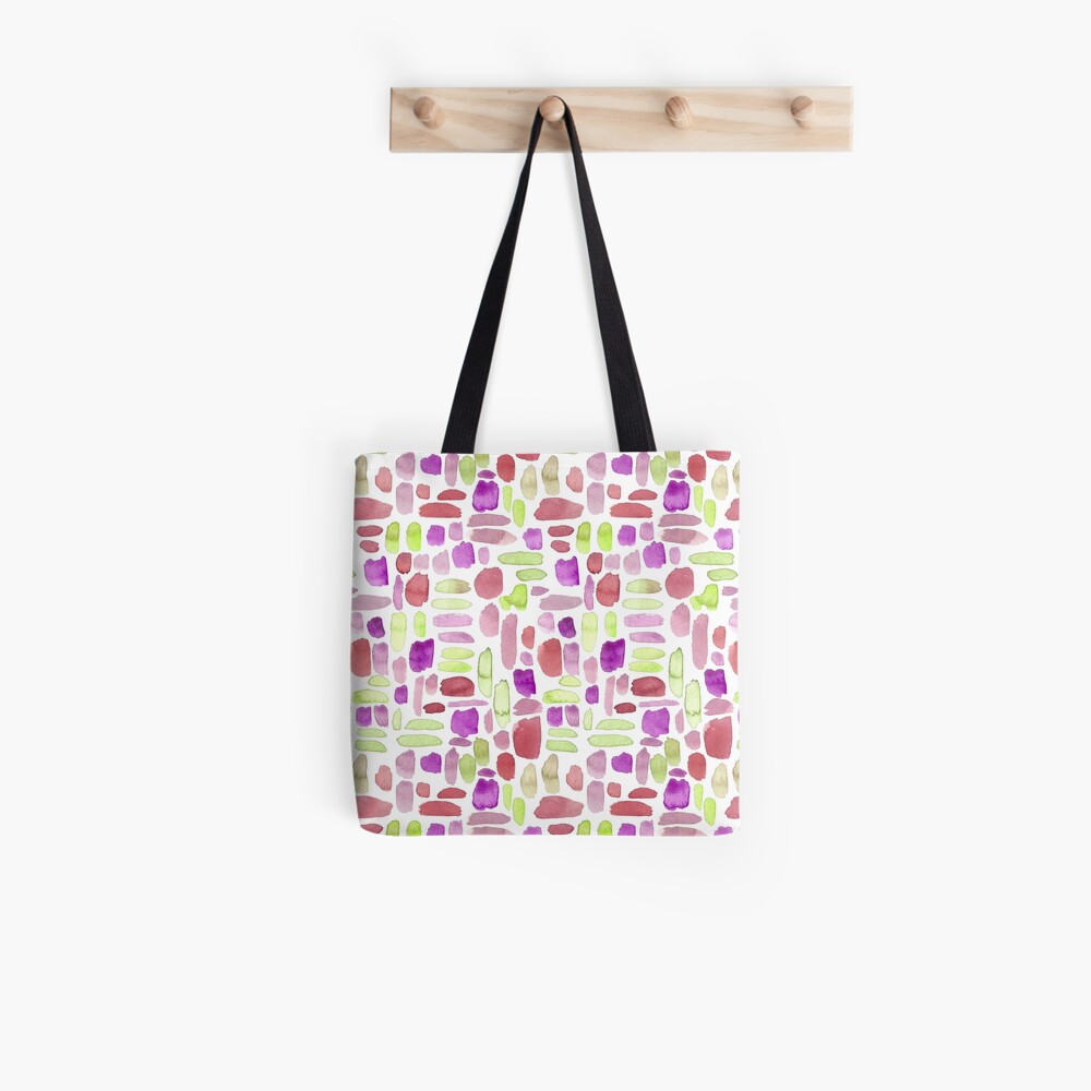 Watercolor Paint Brush Stroke Pattern - Red, Green, Purple Tote Bag