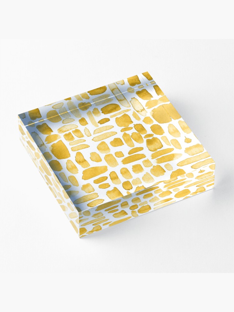 Alternate view of Watercolor Paint Brush Stroke Pattern - Mustard Yellow Acrylic Block