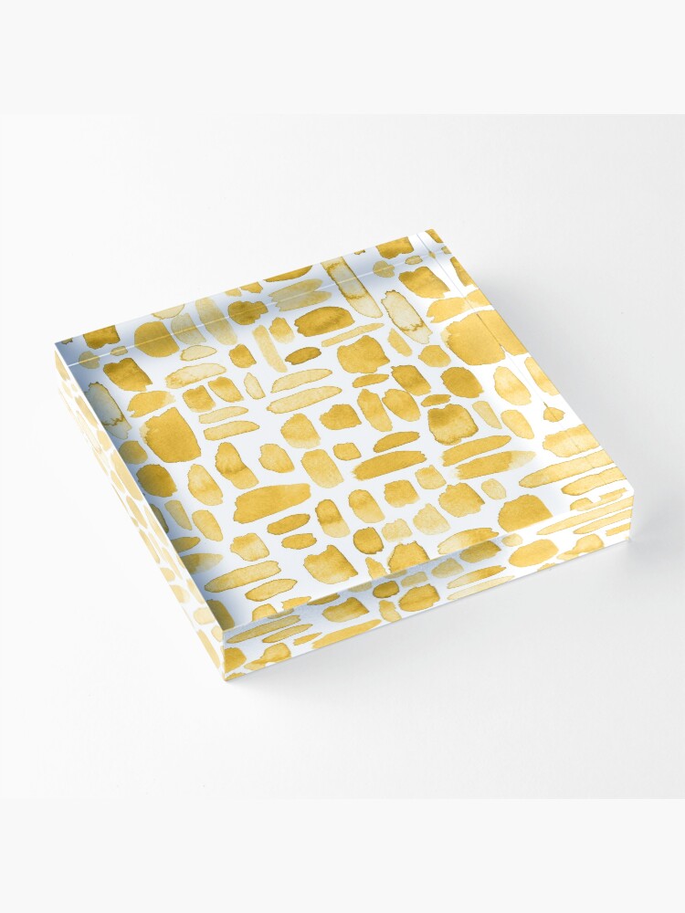 Alternate view of Watercolor Paint Brush Stroke Pattern - Mustard Yellow Acrylic Block