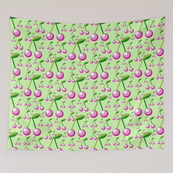 Item preview, Pink cherry berries on green background designed and sold by M-Lorentsson.