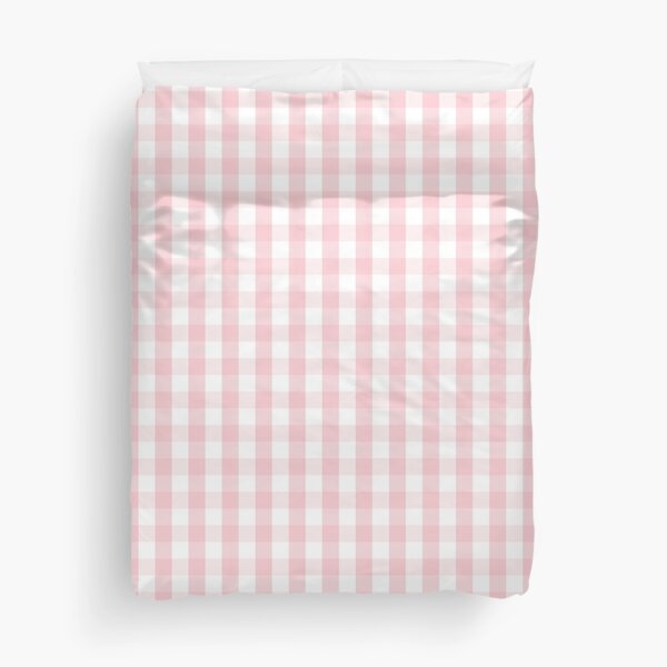 White and Light Millennial Pink Pastel Color Gingham Check Duvet Cover