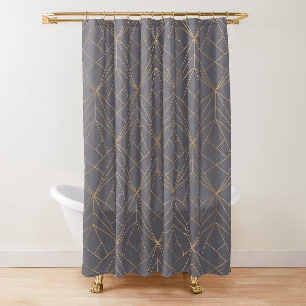 Grey Gold Geometric Pattern Shower Curtain