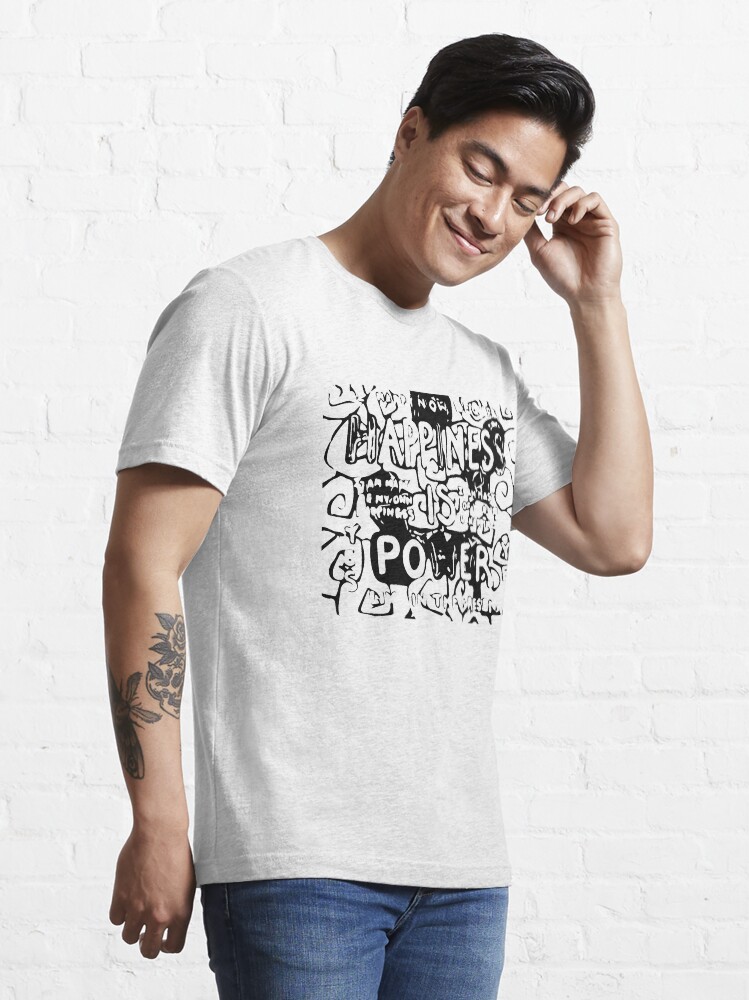 Thumbnail 3 of 7, Essential T-Shirt, Happiness is Power v2 - Black and Transparent designed and sold by William Pate.