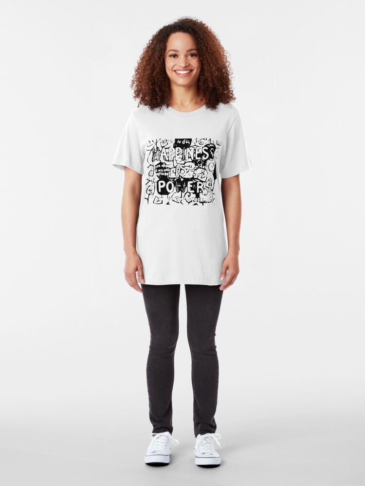 Alternate view of Happiness is Power v2 - Black and Transparent Slim Fit T-Shirt