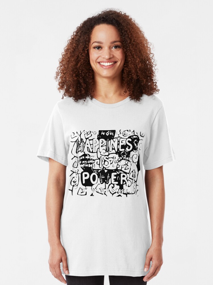 Alternate view of Happiness is Power v2 - Black and Transparent Slim Fit T-Shirt
