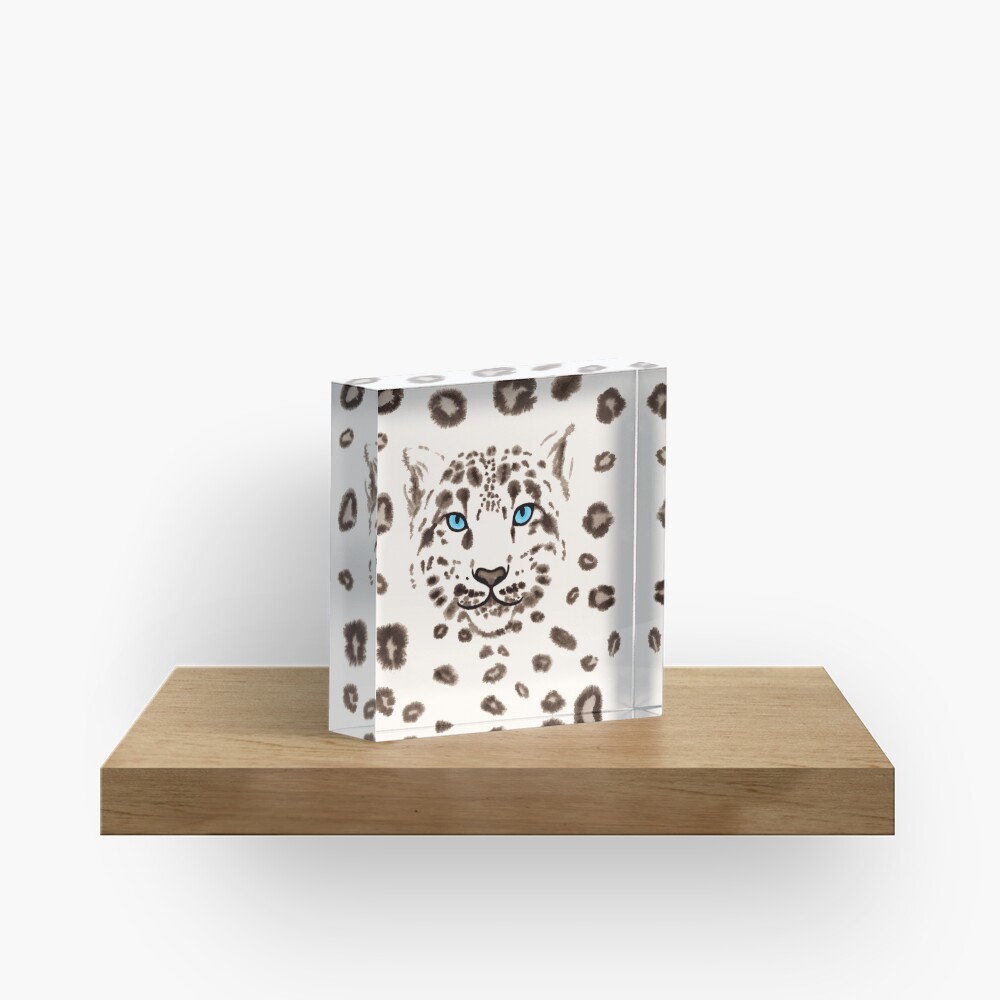 Watercolor Snow Leopard Acrylic Block