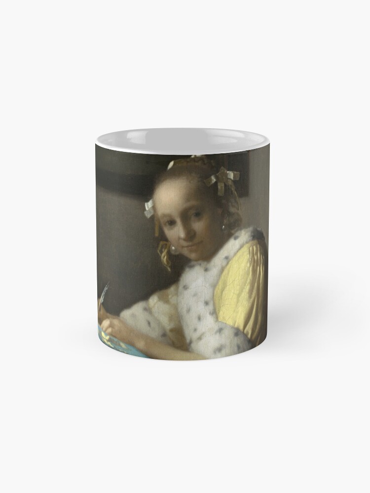 Alternate view of A Lady Writing Oil Painting by Johannes Vermeer Mug