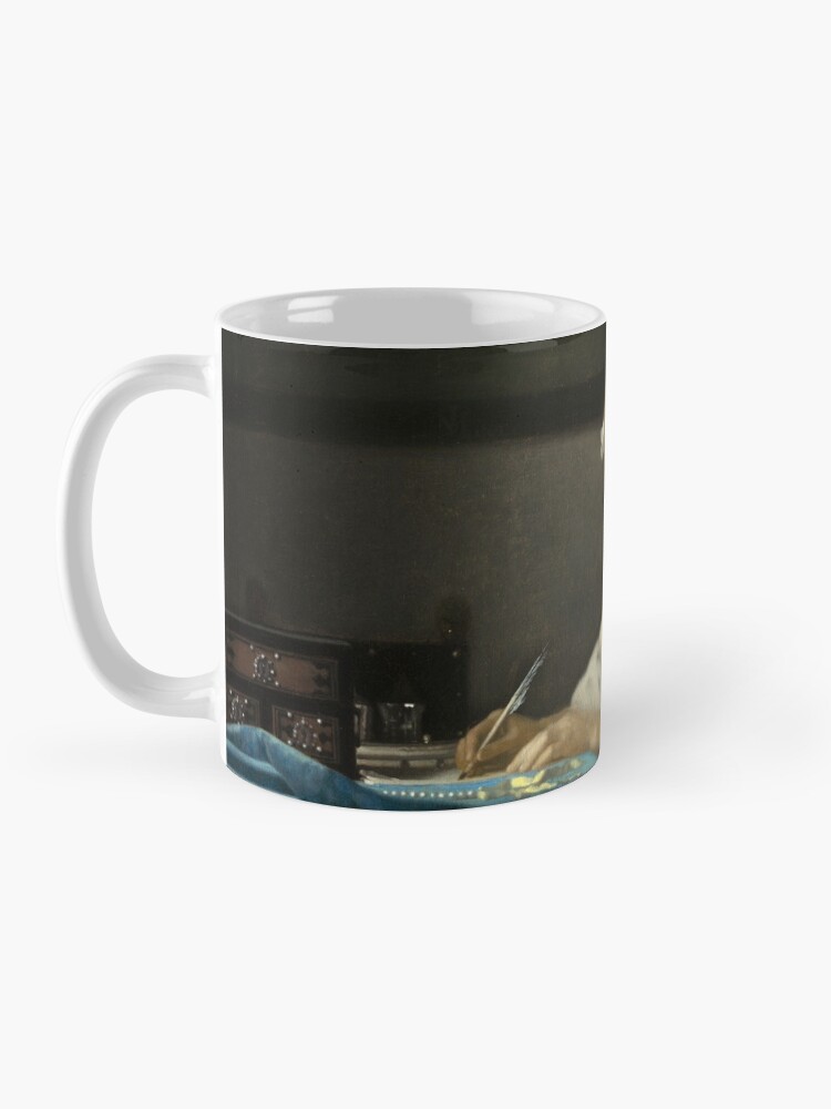 Alternate view of A Lady Writing Oil Painting by Johannes Vermeer Mug
