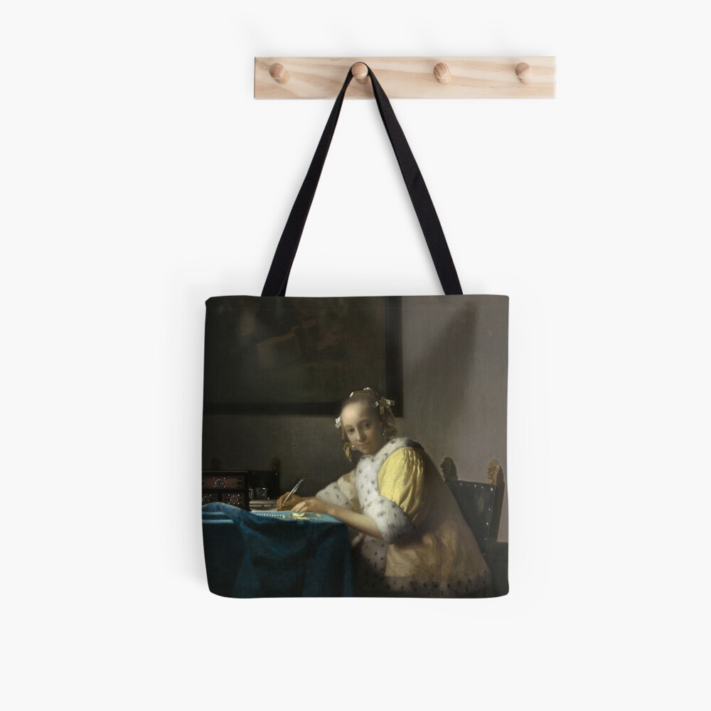 A Lady Writing Oil Painting by Johannes Vermeer Tote Bag