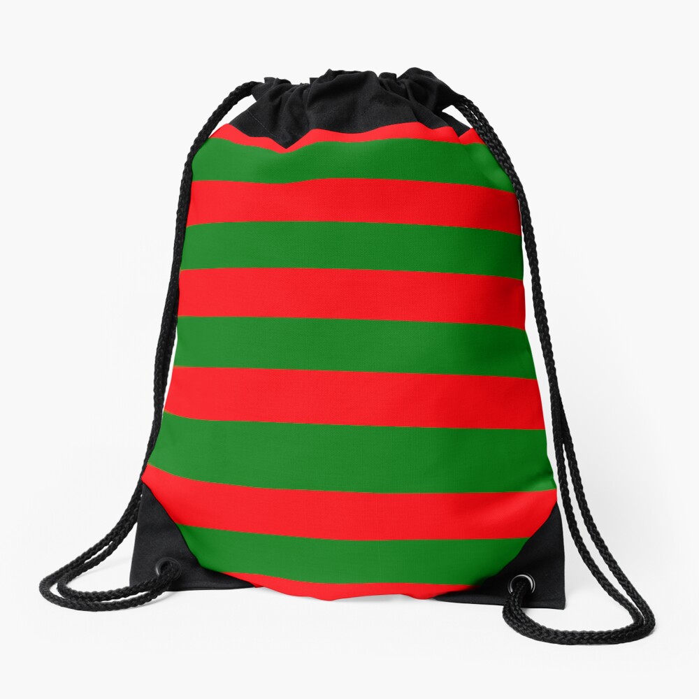 Red and Green Christmas Cabana Stripes Drawstring Bag