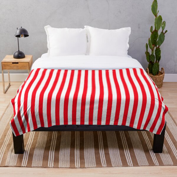 Classic Carmine Red and White Large Vertical Cabana Tent Stripe Throw Blanket