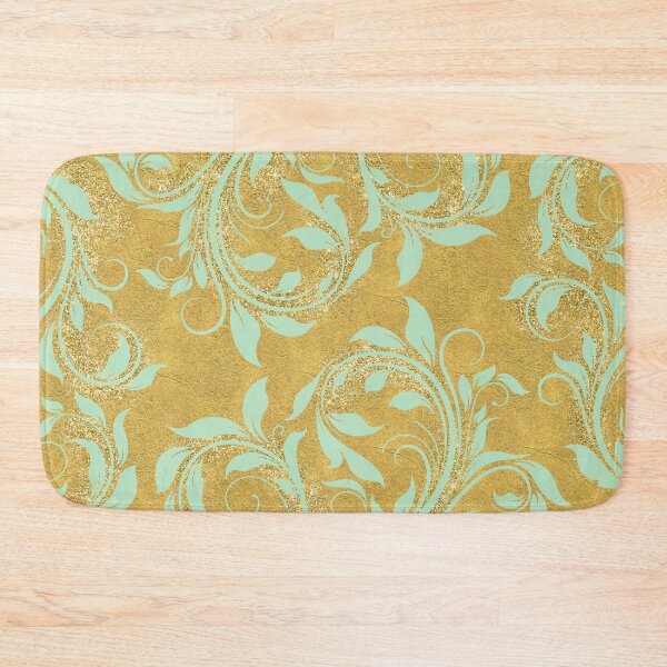 Item preview, Mint green damask, on faux gold sparkle foil pattern designed and sold by Glimmersmith.