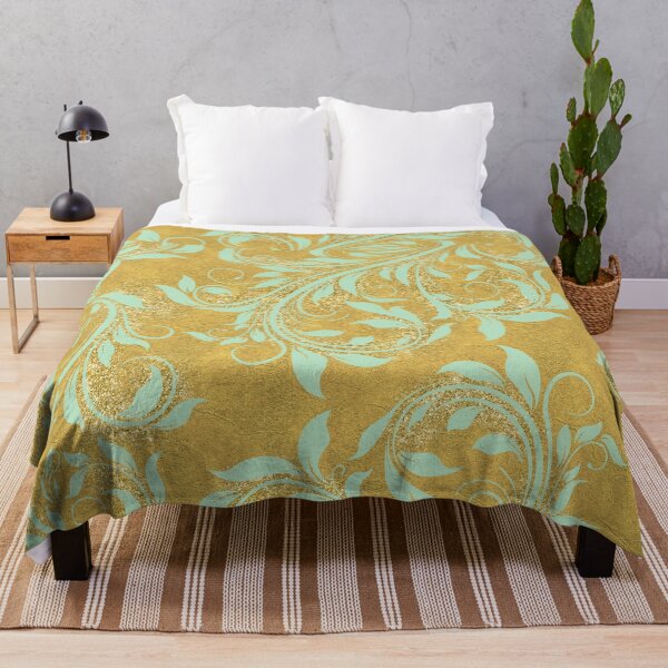 Item preview, Mint green damask, on faux gold sparkle foil pattern designed and sold by Glimmersmith.