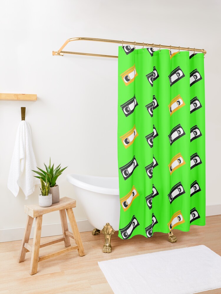 "VHS Cassette Tapes Collection Orange Tapes Lime Green" Shower Curtain for Sale by AbbysRadArt