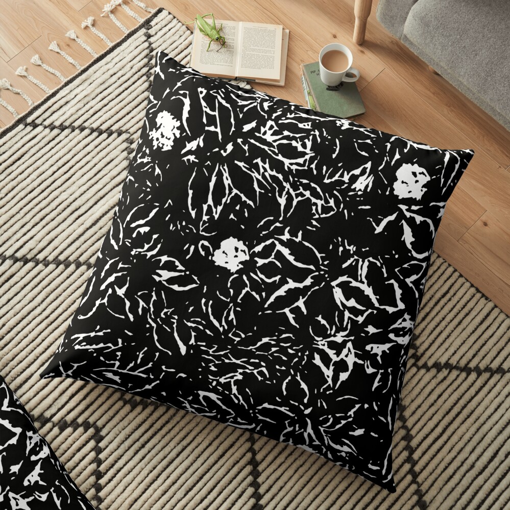 Black & White leaves and flowers Floor Pillow