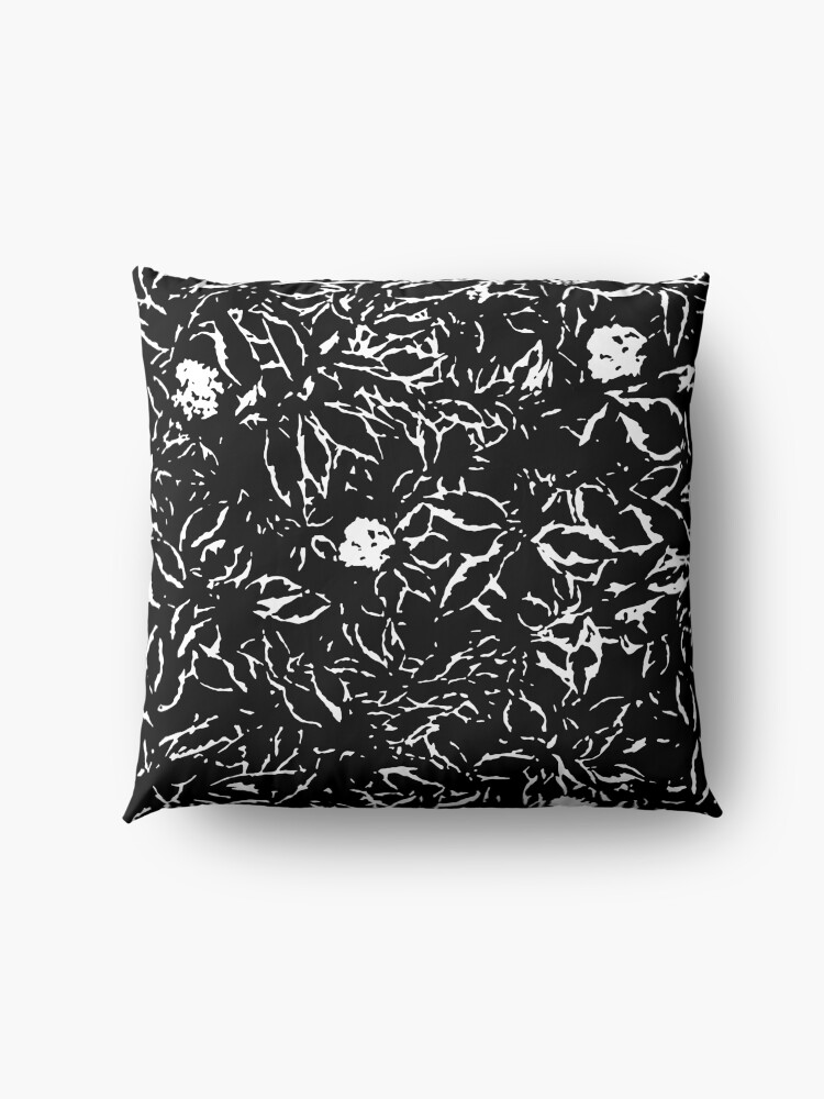 Alternate view of Black & White leaves and flowers Floor Pillow