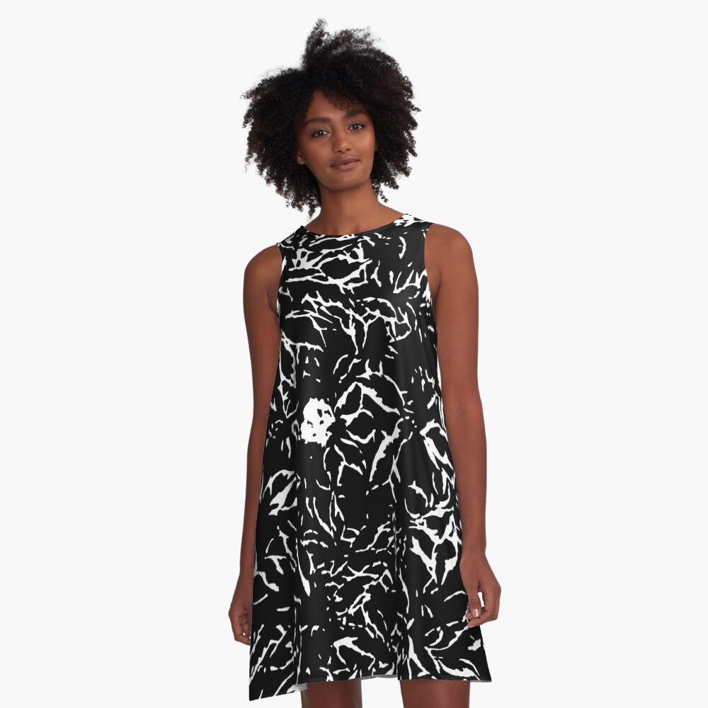 Black & White leaves and flowers A-Line Dress