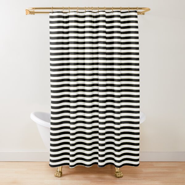Thin Alternating Horizontal Gold Black and White Art Deco Stripes Shower Curtain