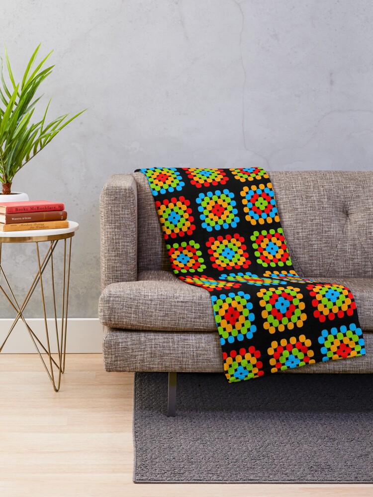 Granny Squares black background blue orange green