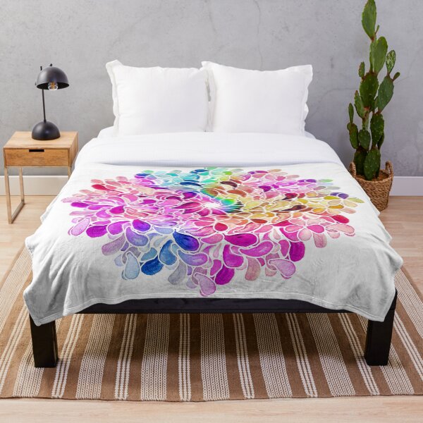 Rainbow Watercolor Paisley Flower Throw Blanket