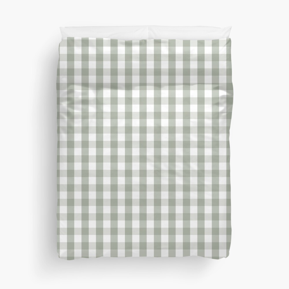 "Desert Sage Grey Green and White Gingham Check" Duvet Cover by