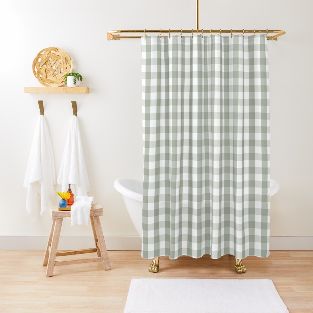 "Desert Sage Grey Green and White Gingham Check" Shower Curtain by