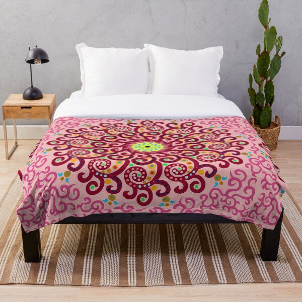 Jellyfish Maroon mandala Throw Blanket