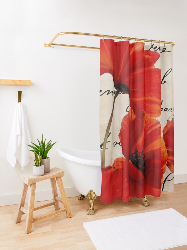 Alternate view of Coquelicots Rouge I Shower Curtain