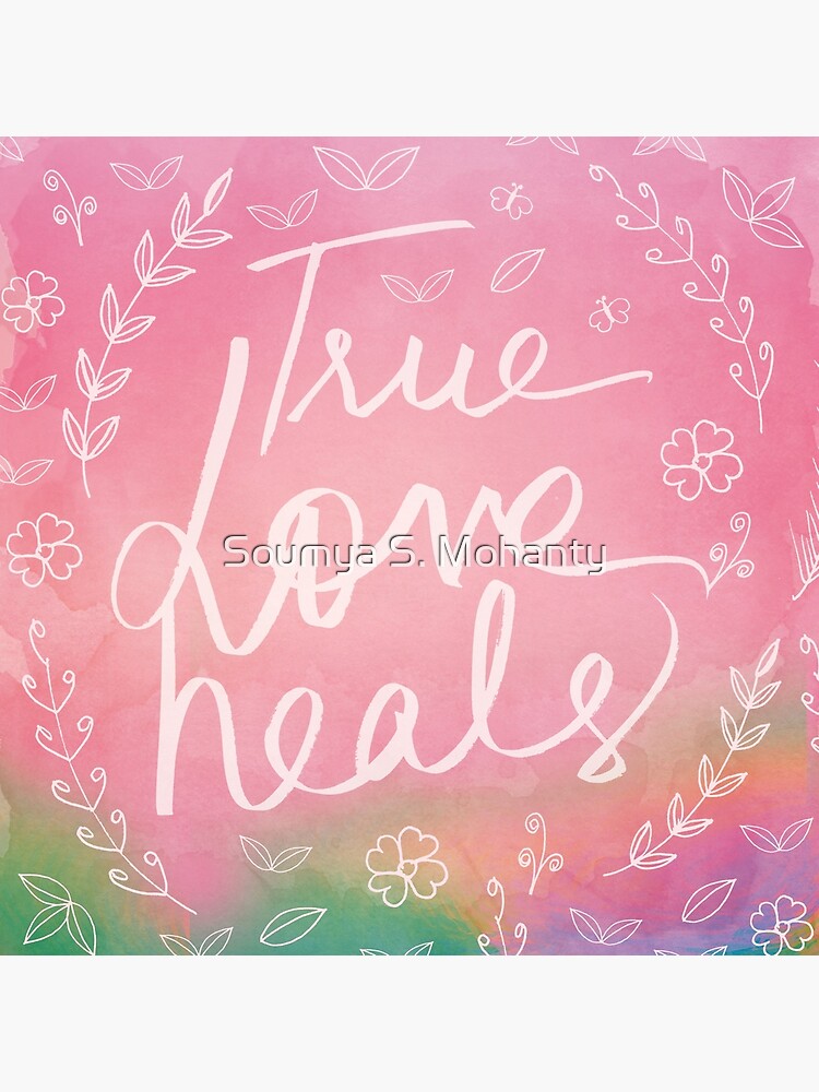 Thumbnail 4 of 4, Pillow, True Love Quote, True Love Heals, Pink Colorful Watercolor Typography Floral Botanical Inspirational Quote Art designed and sold by dreamerskeepers.