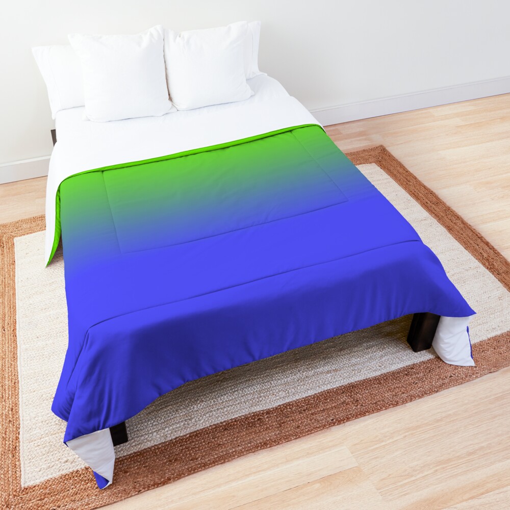 Neon Blue and Neon Green Ombré Shade Color Fade Comforter