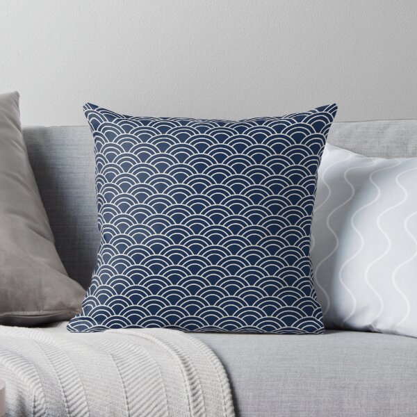 Waves / Japanese / Navy blue Throw Pillow