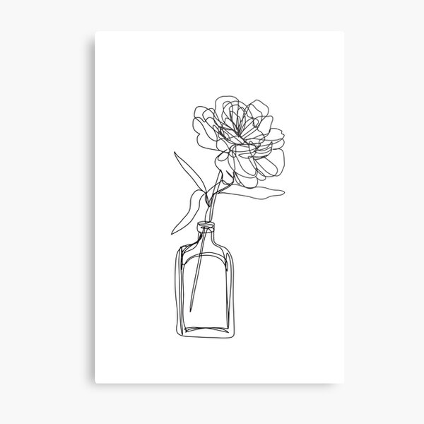 Black and white flower in vase - minimalistic Metal Print