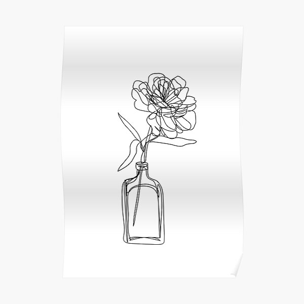 Black and white flower in vase - minimalistic Poster