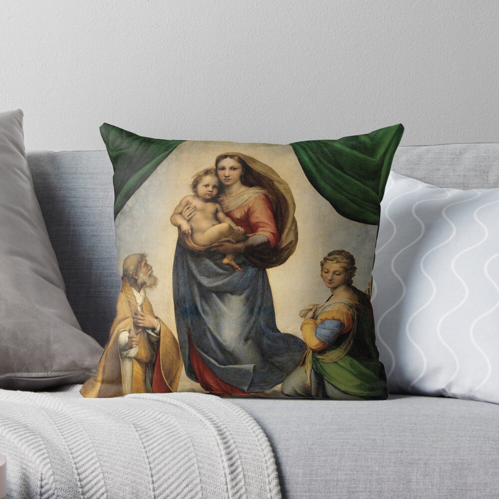 The Sistine Madonna Oil Painting by Raphael Throw Pillow