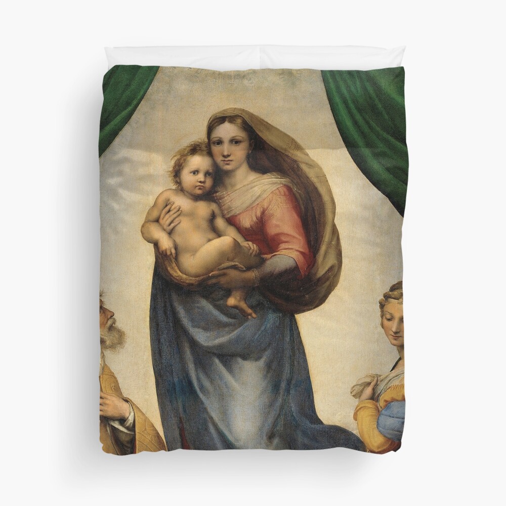 The Sistine Madonna Oil Painting by Raphael Duvet Cover